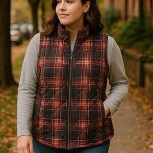 CJ Banks Plus Size 1X Quilted Plaid Vest Women Zipper Front Puffer Fall Winter